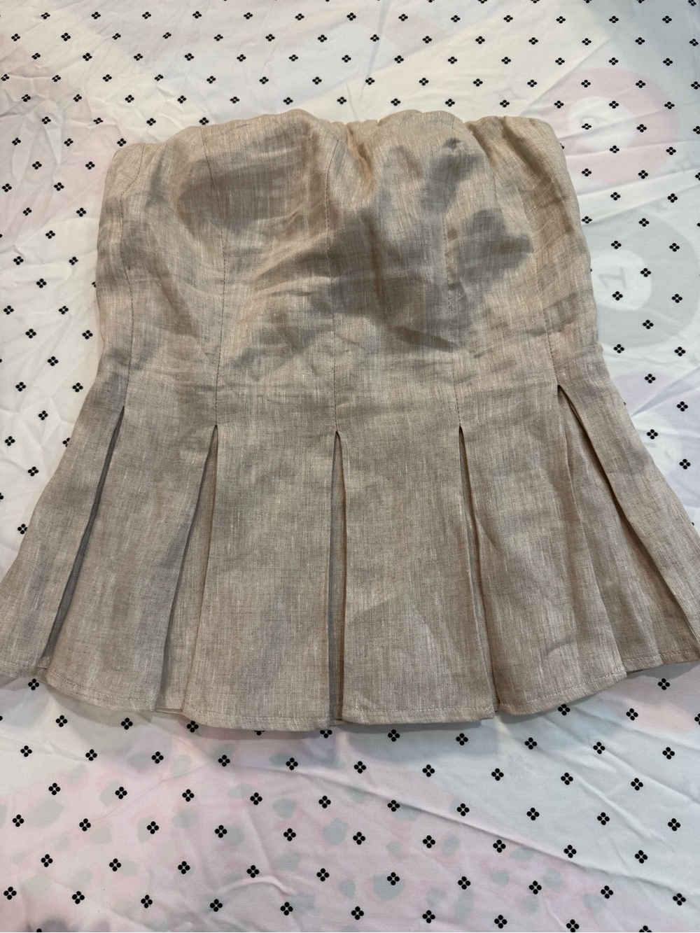 Strapless Pleated Linen-Blend Skirt in Beige